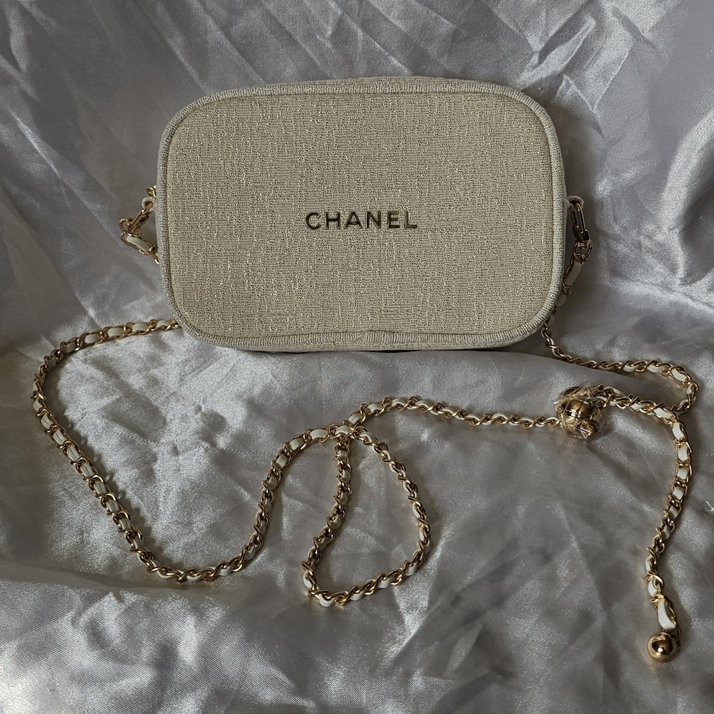 Chanel Beige/Cream and Gold Crossbody Bag with Gold Chain